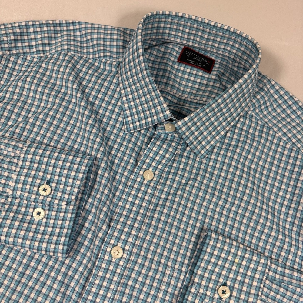 UNTUCKit Shirt Mens Large Blue Performance Button Down Long Sleeve Stretch Plaid